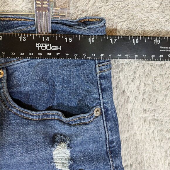 Levi's women's mid length jean shorts Size 31 rolled cuff distressed 4" length - Picture 3 of 9